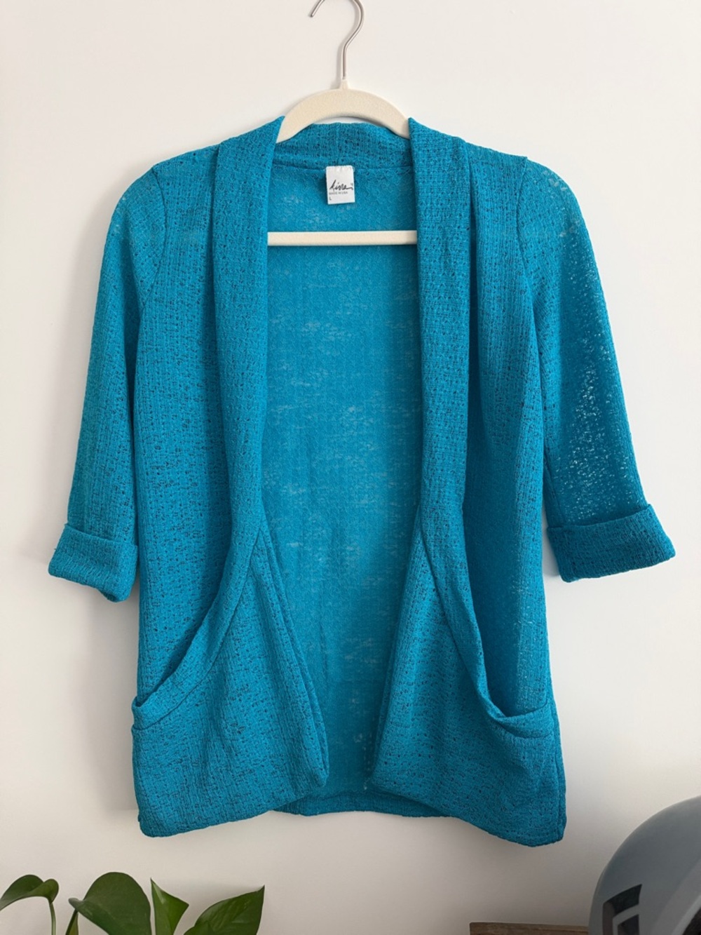 Open-Front Teal mesh Knit Cardigan Sweater - Women